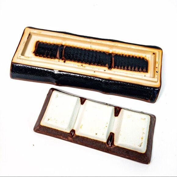 Two Ceramic 3-Saucer Soy, Ginger, Wasabi Serving Dishes - Picture 6 of 7